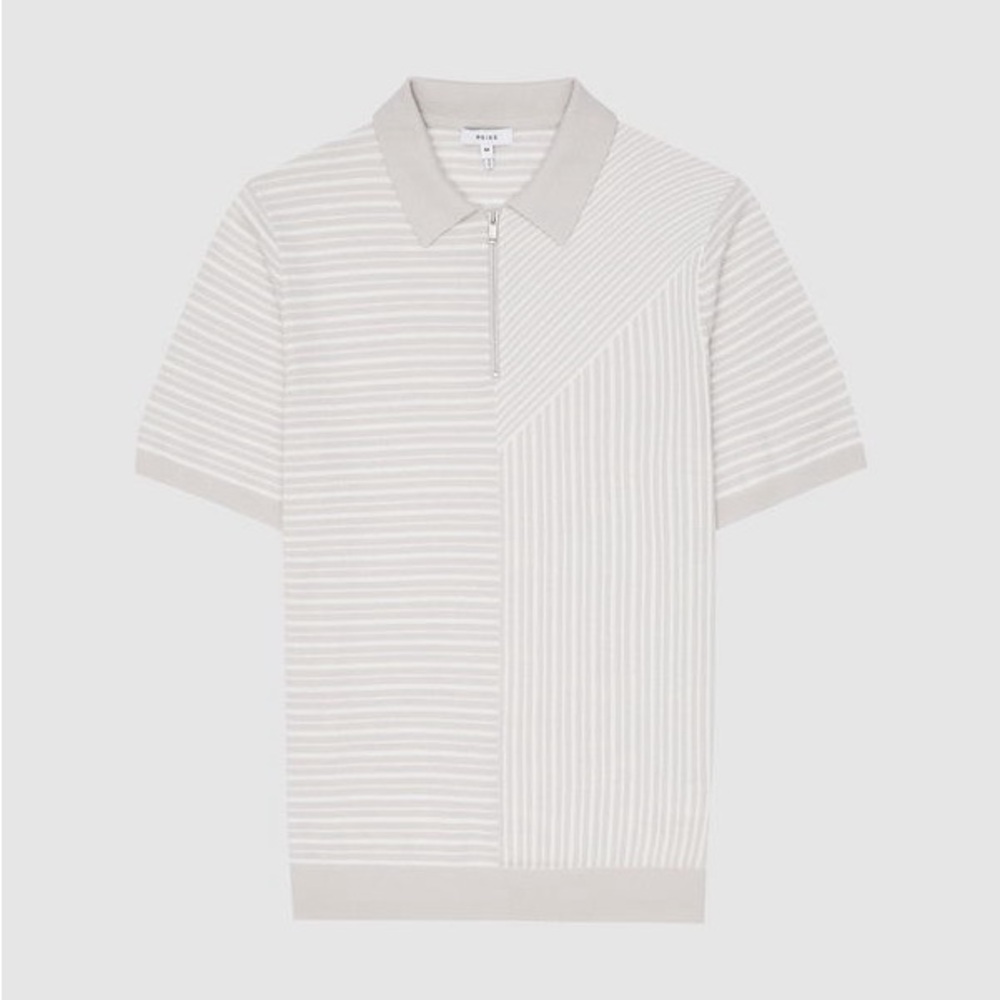 REISS Wriggle Wool & Cotton Blocked Stripe Regular Fit Half Zip Polo Shirt BNWT